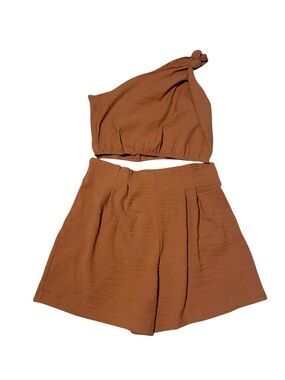 Knot-Detail Top & High-Waist Short Set — Warm Rust